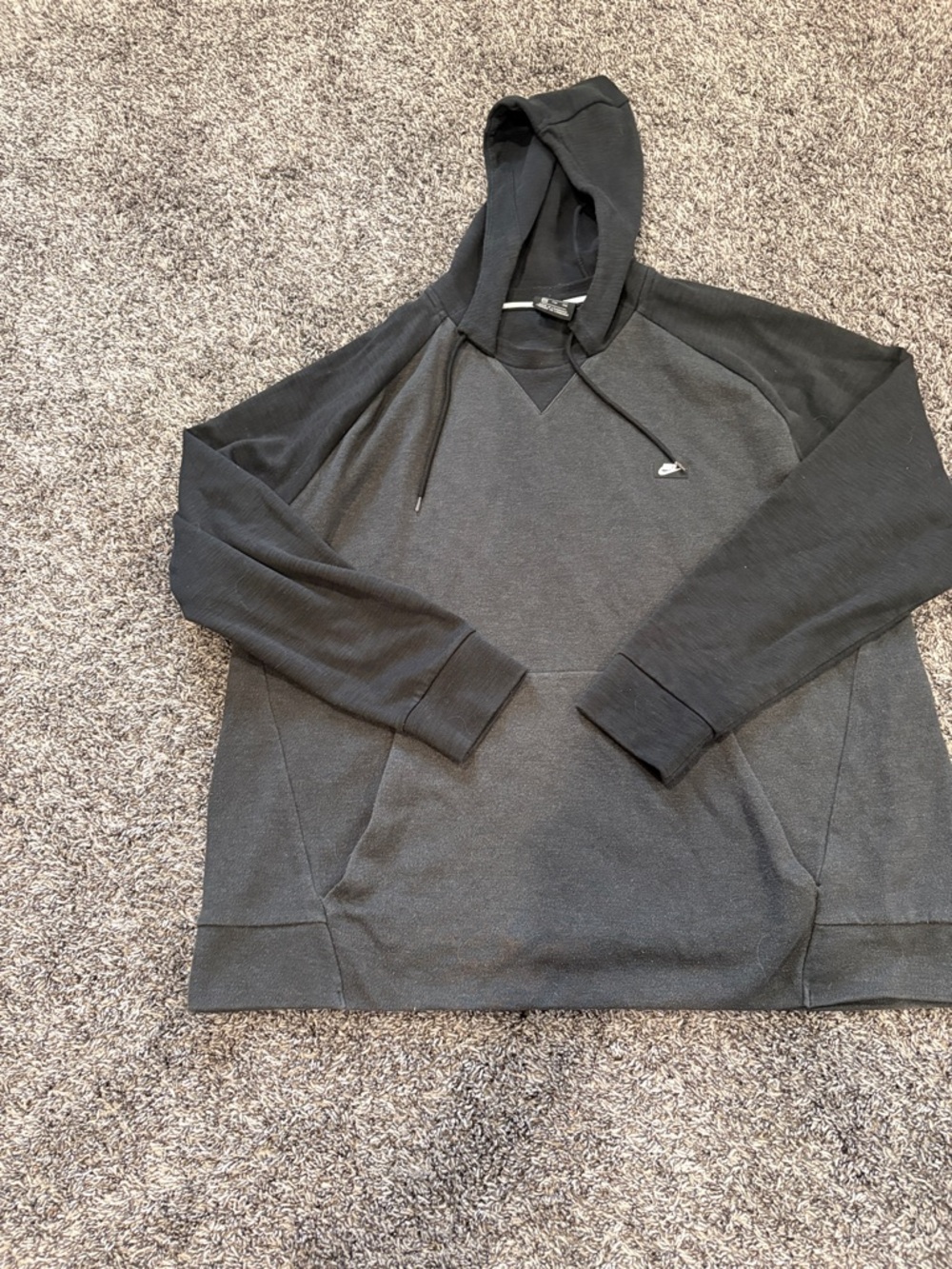 Nike Men's Charcoal and Black Pullover Hoodie